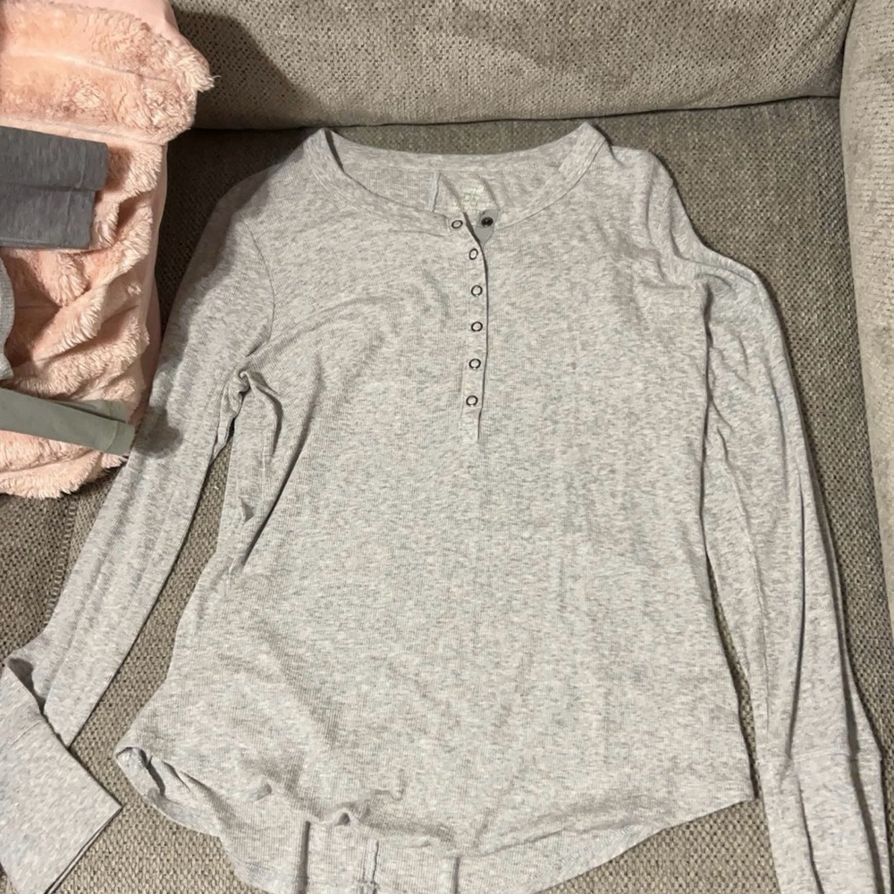 Aerie Grey Button Up Henley